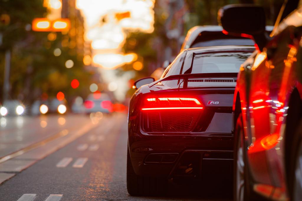 A car in traffic.