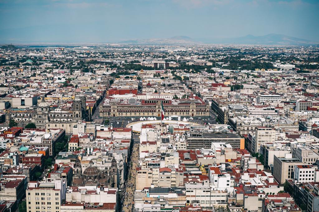 An aerial view of a city in Mexico.