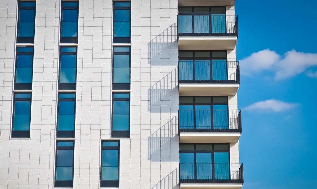 A photo of an apartment's exterior.